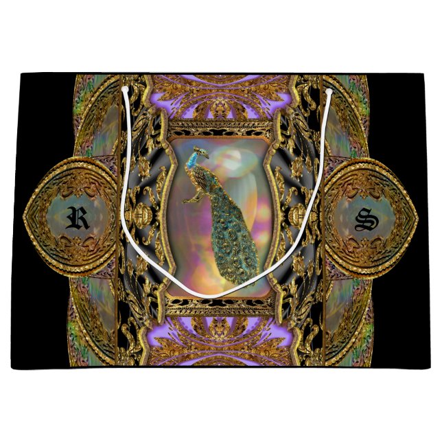 Grand Sac Cadeau Lady Peacock Monogramme Noir Élégant (Devant)