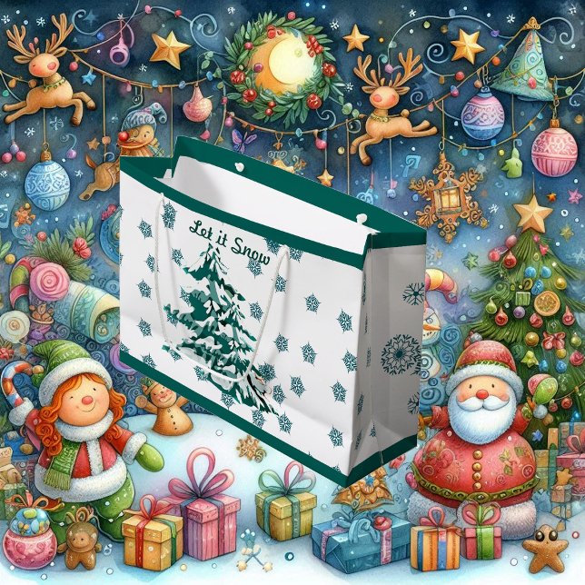 Grand Sac Cadeau Laisser neiger hiver Noël Woodland Custom (Let it Snow Winter Christmas Woodland Custom Large Gift Bag)