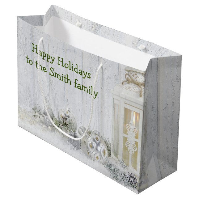 Grand Sac Cadeau Lanterne de Noël et ornements (Devant Angle)