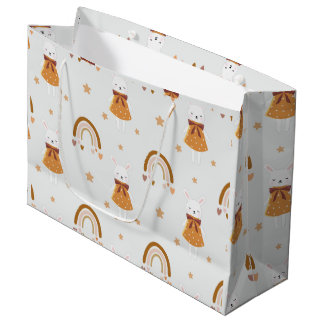 Grand Sac Cadeau Lapin de Boho Bunny et arc-en-ciel