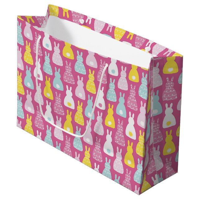 Grand Sac Cadeau Lapin Rose Lapin Anniversaire de Pâques (Devant Angle)