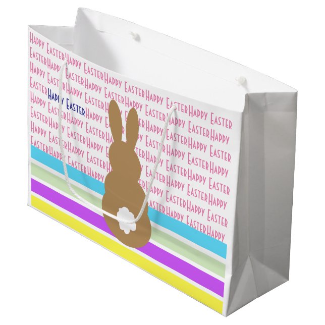 Grand Sac Cadeau Lapin Silhouette Et Joyeux Design De Pâques (Devant Angle)