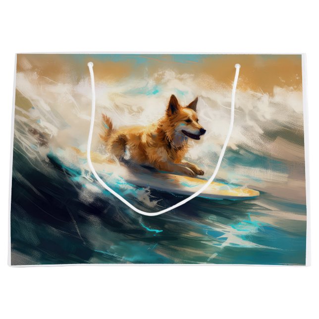 Grand Sac Cadeau Lapphund Plage Finlandaise Plage Surf Peinture (Devant)