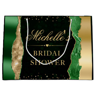 Grand Sac Cadeau Larmes de glamour vert et or Bokeh Baby Shower