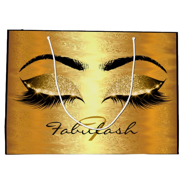 Grand Sac Cadeau Lashes Brides Yeux Golden Parties scintillant Nom  (Dos)