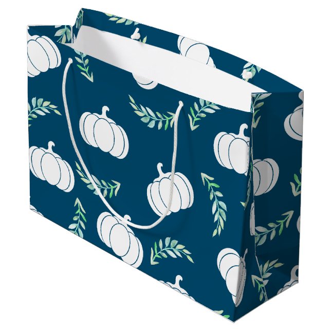 Grand Sac Cadeau Laurelles d'aquarelle et Citrouilles de chute blan (Dos Angle)