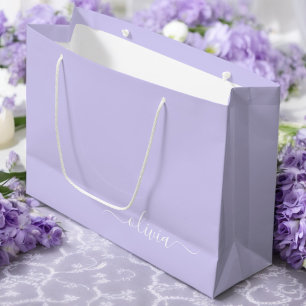 Grand Sac Cadeau Lavande Purple Script Moderne Fille Monogramme Nom
