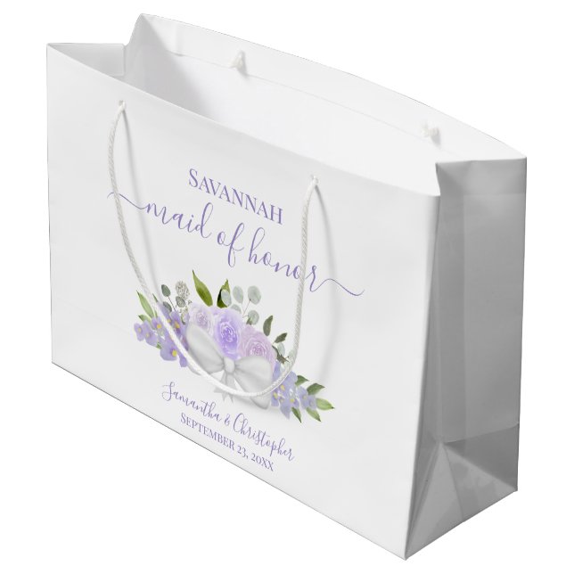 Grand Sac Cadeau Lavender Boho Roses Bouquet Wedding Maid of Honor (Dos Angle)