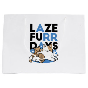 Grand Sac Cadeau Laze Furr Days - Cute Lazy Cats Design