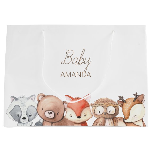 Grand Sac Cadeau Le Baby shower des animaux des bois (Devant)