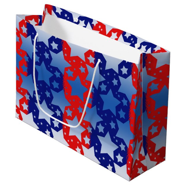 Grand Sac Cadeau Le blanc bleu tient le premier rôle les rayures (Devant Angle)