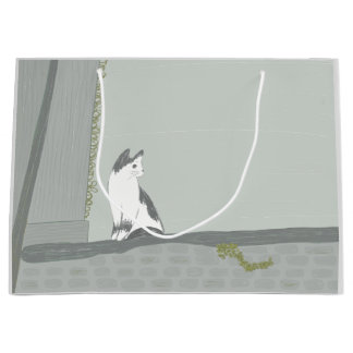 Grand Sac Cadeau Le chat sur la clôture