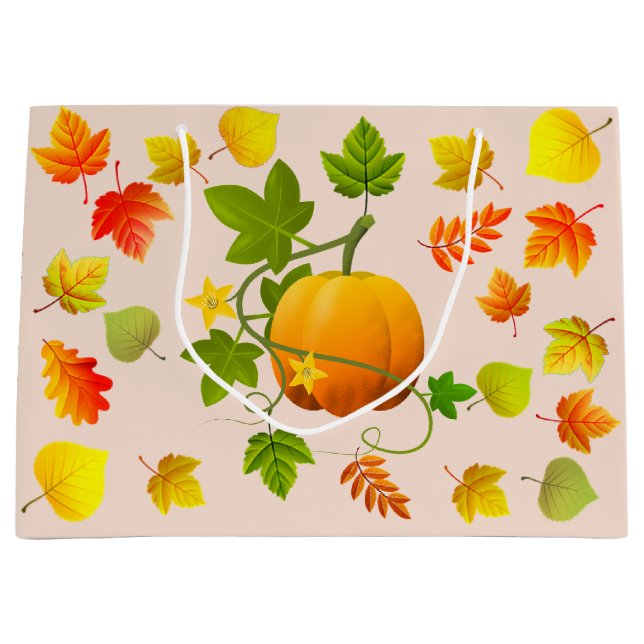 Grand Sac Cadeau Le Citrouille de Thanksgiving et l'automne quitten (Devant)