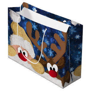 Grand Sac Cadeau Le mignon Père Noël et son renne