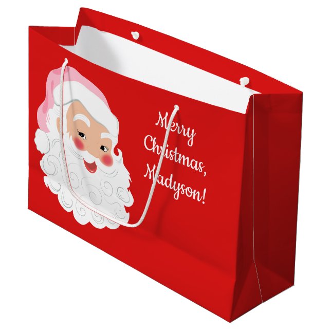 Grand Sac Cadeau Le Père Noël en Casquette rose Noël (Devant Angle)