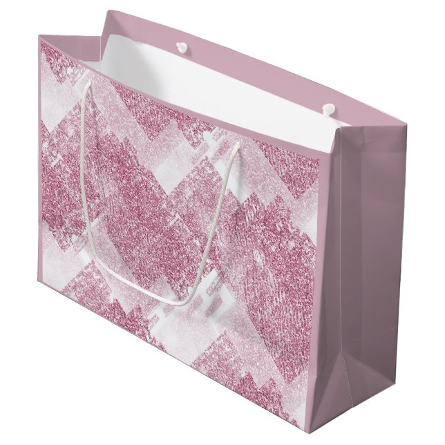 Grand Sac Cadeau Le rose brille sur le blanc. (Devant Angle)