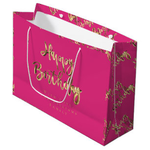 Grand Sac Cadeau L'Elégante Gold semble heureux rose d'anniversair