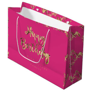 Grand Sac Cadeau L'Elégante Gold semble heureux rose d'anniversaire
