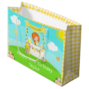 Grand Sac Cadeau Lemonade Red Hair Girl Joyeux anniversaire