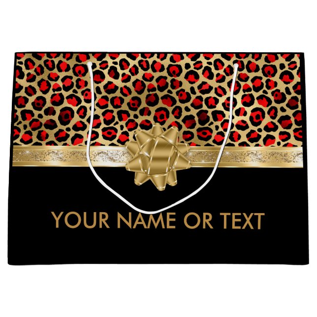 Grand Sac Cadeau Léopard d'or rouge personnalisées (Devant)