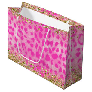Grand Sac Cadeau Léopard Rose Guépard Animal Pailleté Or Tendance