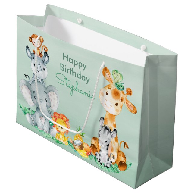 Grand Sac Cadeau Les animaux de la jungle de Cute Safari (Devant Angle)