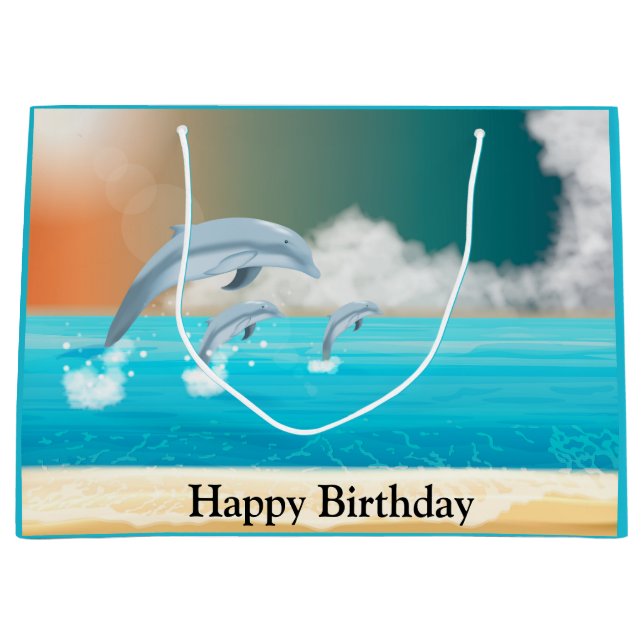 Grand Sac Cadeau les dauphins qui brassent dans l'océan (Devant)