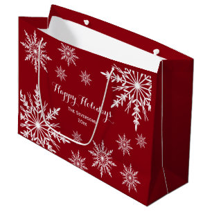 Grand Sac Cadeau Les flocons blancs d'hiver sur Red Happy Holidays