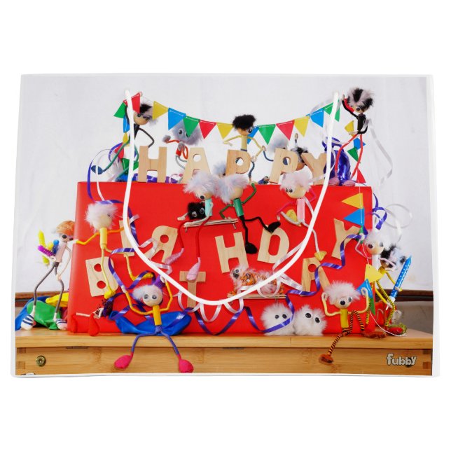 Grand Sac Cadeau Les Fubby qui fêtent leur anniversaire. (Devant)