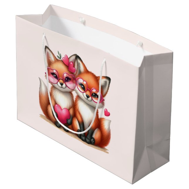 Grand Sac Cadeau Les mignons renards orange en amour (Dos Angle)