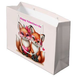 Grand Sac Cadeau Les mignons renards orange en amour Saint-Valentin
