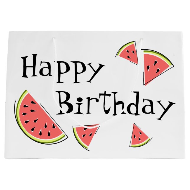 Grand Sac Cadeau Les morceaux de pastèque joyeux anniversaire (Devant)