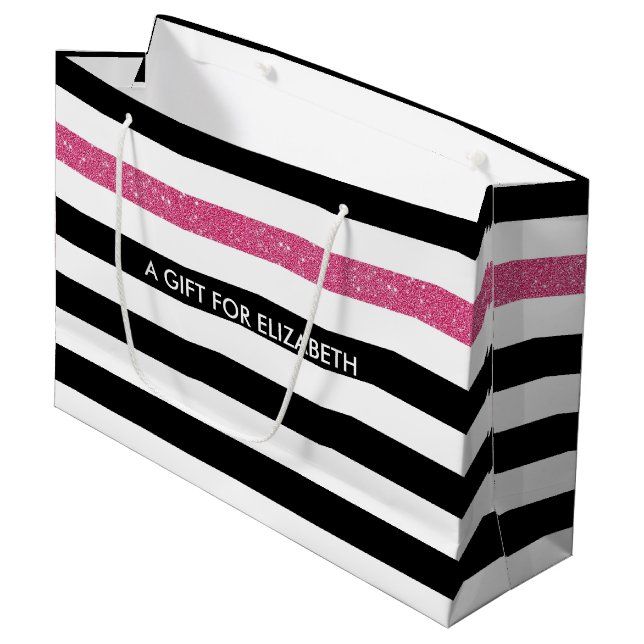 Grand Sac Cadeau Les nouvelles nuances noires FAUX Pink Glitz et no (Devant Angle)