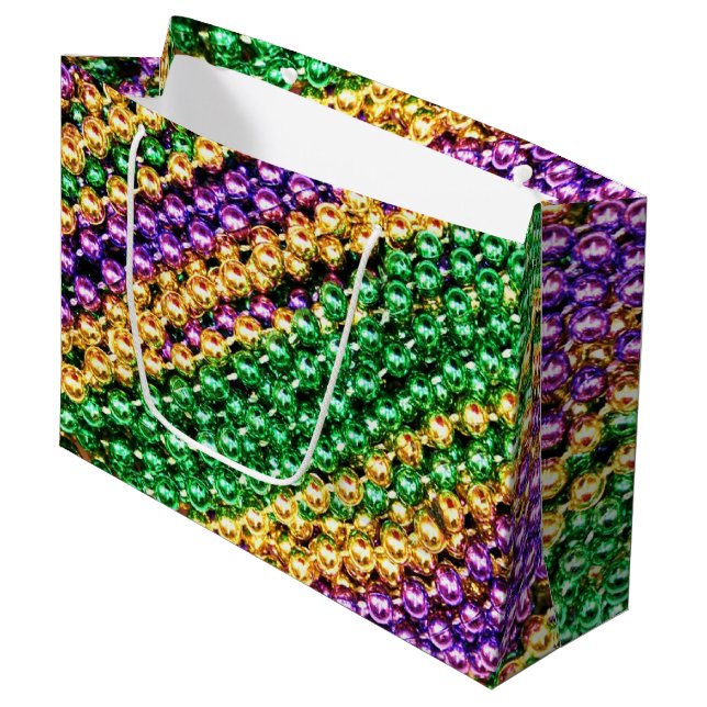 Grand Sac Cadeau Les perles de Mardi Gras (Devant Angle)