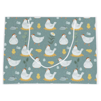 Grand Sac Cadeau Les poulets rêvent dans la coopérative en Turquois