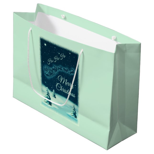 Grand Sac Cadeau Les rennes tirent Noël au Père Noël (Devant Angle)