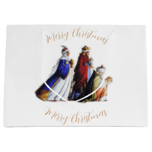 Grand Sac Cadeau Les Trois Magi Portant cadeaux et voeux de Noël