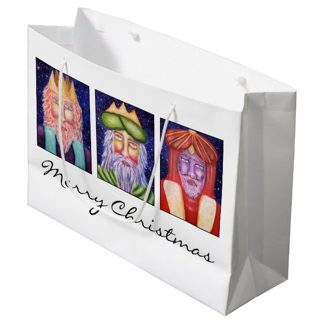 Grand Sac Cadeau Les trois Rois Art Christmas (Devant Angle)