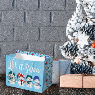 Grand Sac Cadeau Let It Snow mignon Snowmen Aquarelle caractères