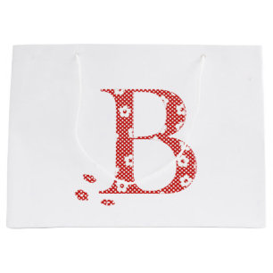 Grand Sac Cadeau LETTRE Motif Fleur B (rouge)