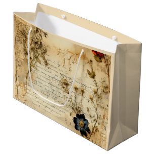 Grand Sac Cadeau Lettre vintage d'amour parchemin avec fleurs (5)