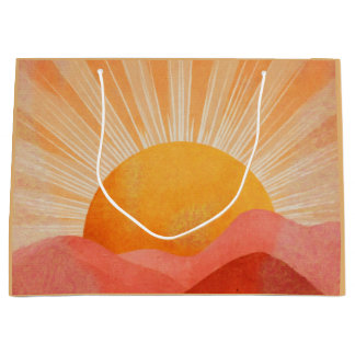 Grand Sac Cadeau Lever de soleil bohème rose et orange