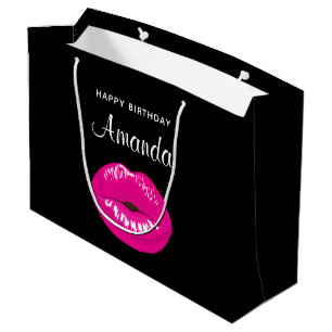 Grand Sac Cadeau Lèvres brillantes roses chaudes à l'anniversaire n