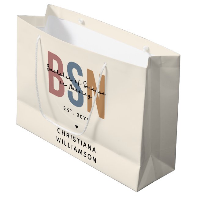 Grand Sac Cadeau Licence BSN en sciences infirmières sur mesure (Devant Angle)