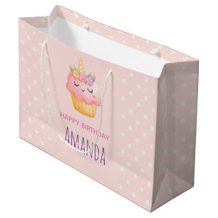 Grand Sac Cadeau Licorne Cupcake Rose Pâques Anniversaire