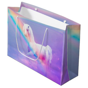Grand Sac Cadeau Licorne et arc-en-ciel