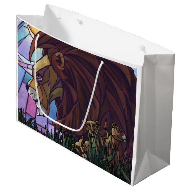 Grand Sac Cadeau Lion et petits (Devant Angle)