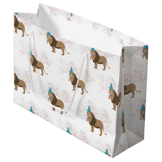 Grand Sac Cadeau Lion Jungle Fêter les animaux faire la fête (Devant Angle)