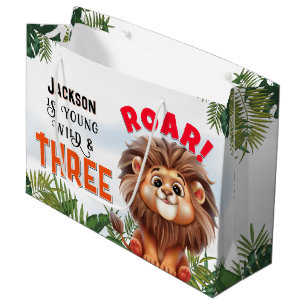 Grand Sac Cadeau Lion Safari Wild & Trois Anniversaires de enfants