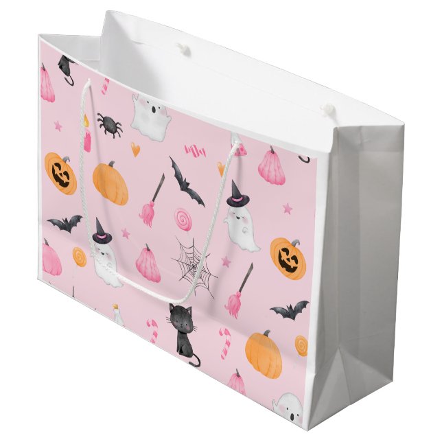 Grand Sac Cadeau Little Boo est presque dû halloween rose (Devant Angle)